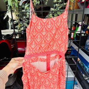 Coral Patterned Sleeveless Romper